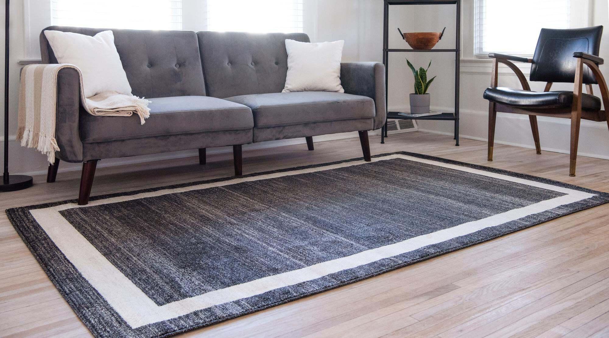 Unique Loom Indoor Rugs - Del Mar Solid Rectangular 9x12 Rug Black & Ivory