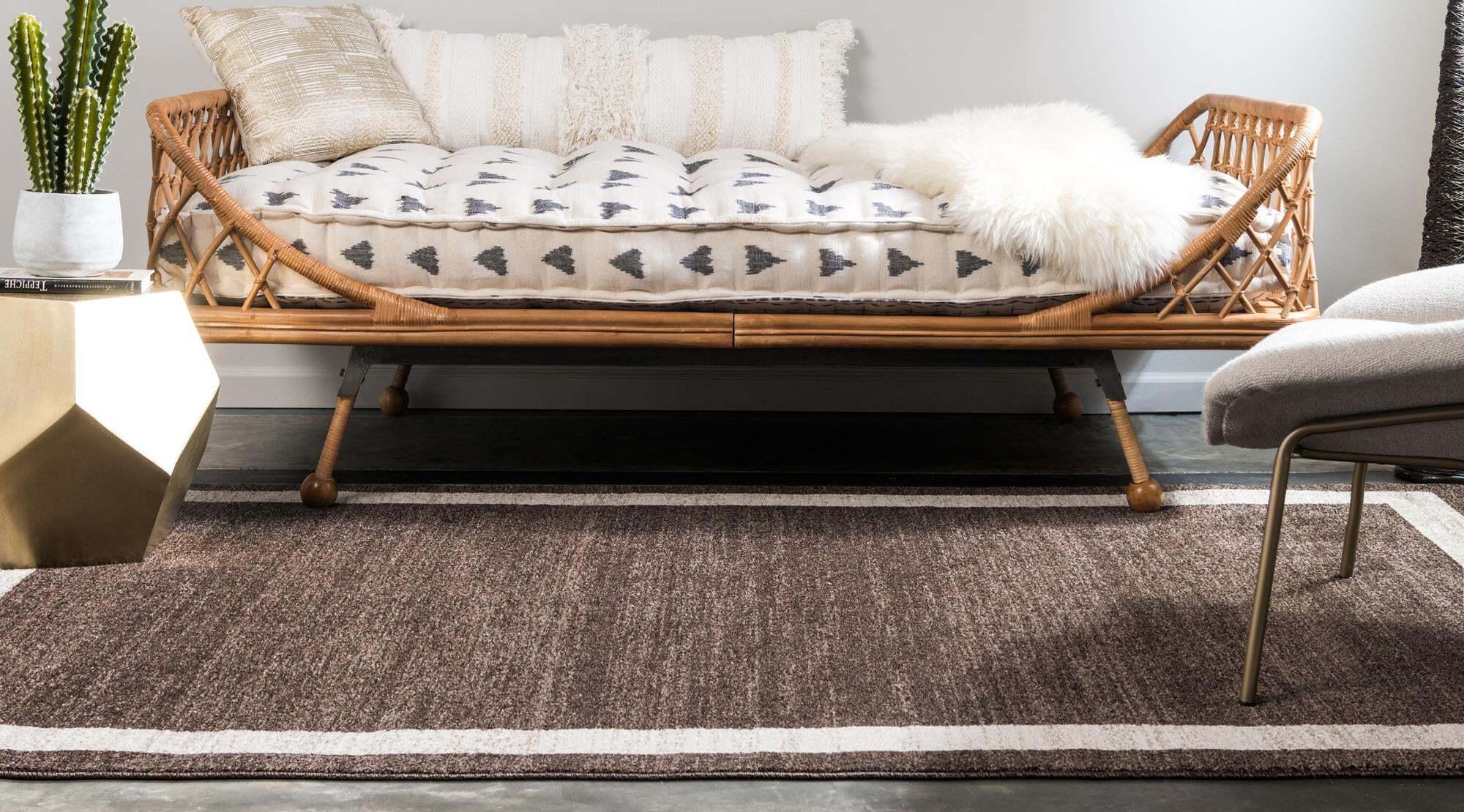 Unique Loom Indoor Rugs - Del Mar Solid Rectangular 9x12 Rug Brown & Ivory