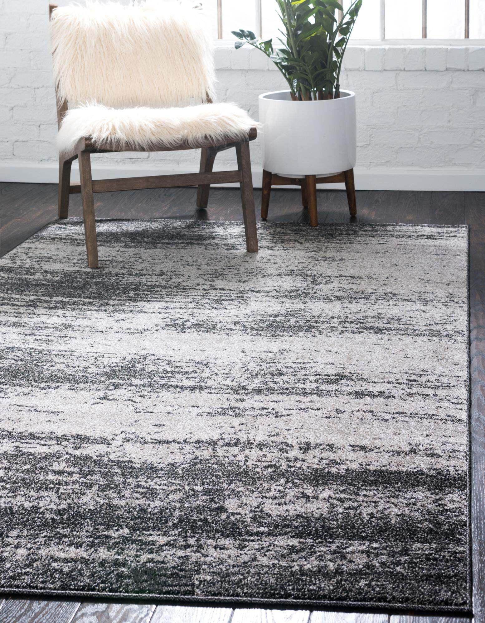Unique Loom Indoor Rugs - Del Mar Solid Rectangular 9x12 Rug Dark Gray & Light Gray