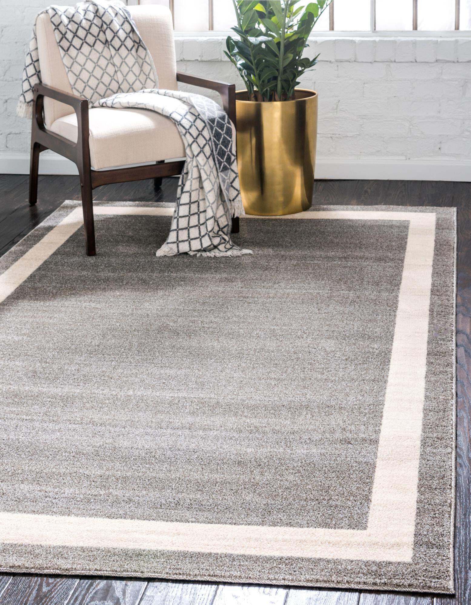 Unique Loom Indoor Rugs - Del Mar Solid Rectangular 9x12 Rug Gray & Ivory