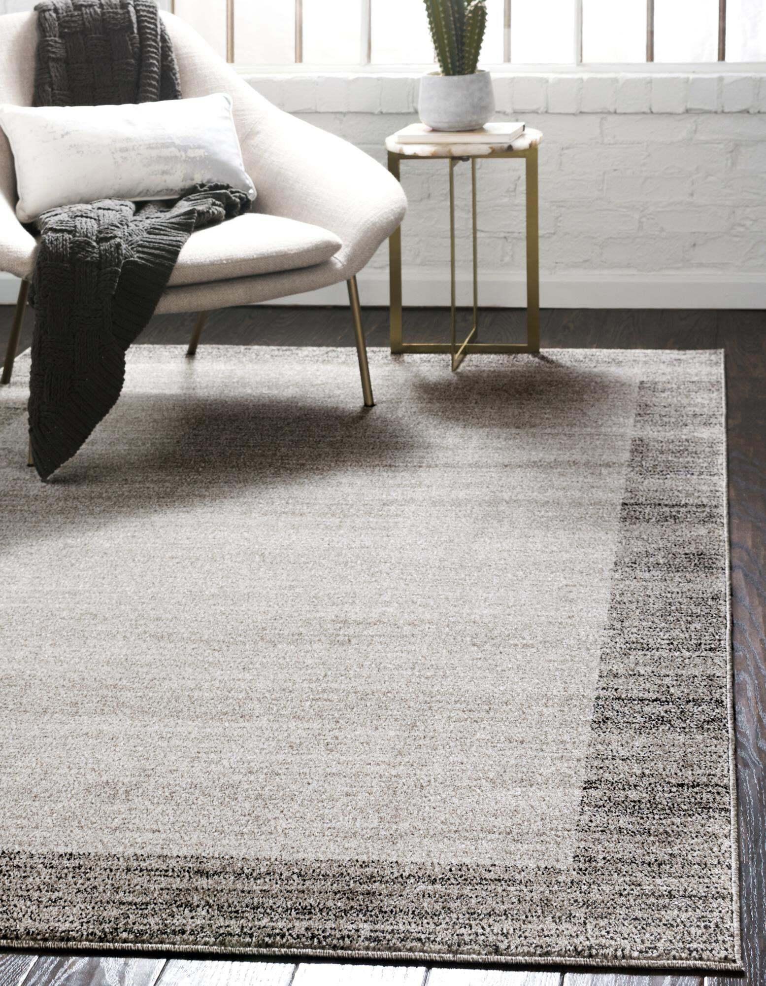 Unique Loom Indoor Rugs - Del Mar Solid Rectangular 9x12 Rug Light Gray & Beige