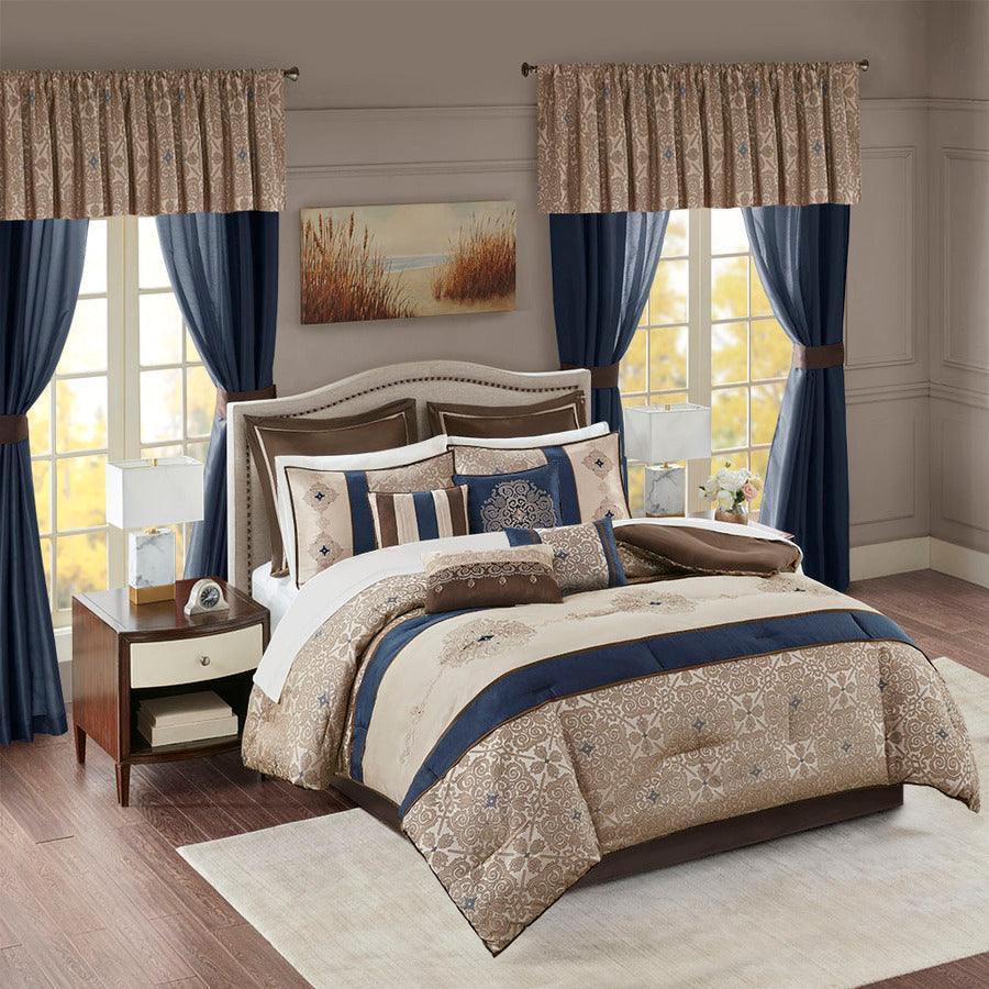 Olliix.com Comforters & Blankets - Delaney Queen Traditional 24 Piece Room In a Bag Navy
