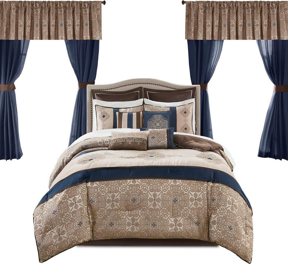 Olliix.com Comforters & Blankets - Delaney Queen Traditional 24 Piece Room In a Bag Navy