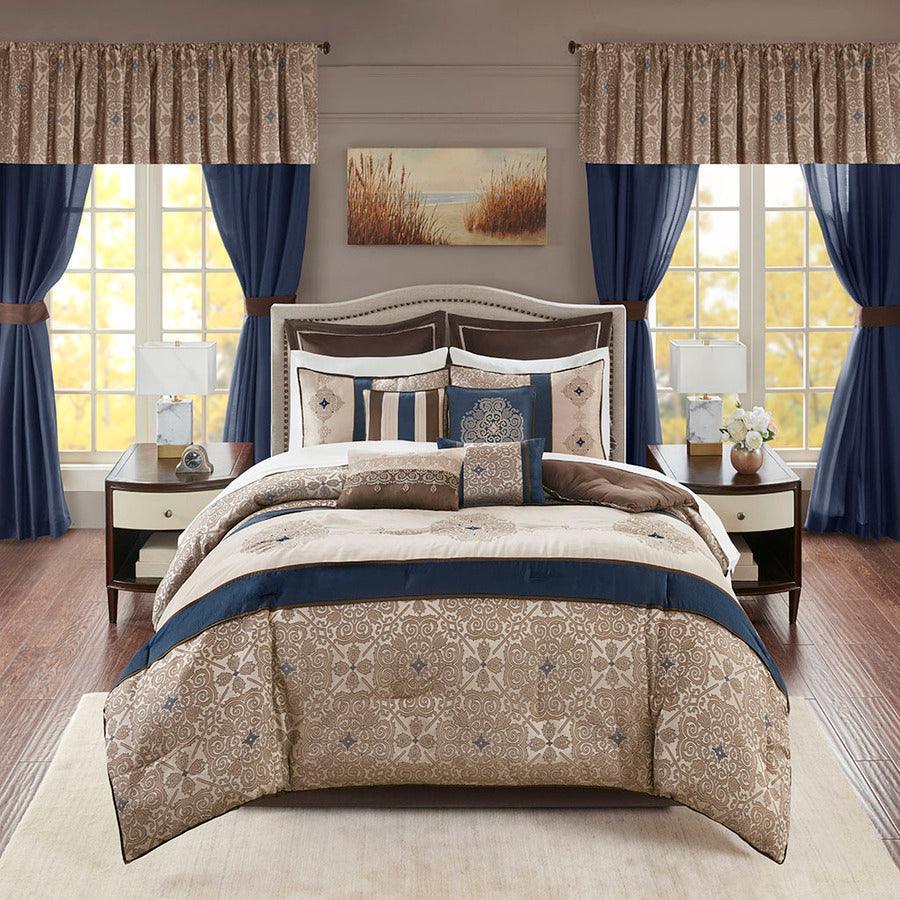 Olliix.com Comforters & Blankets - Delaney Queen Traditional 24 Piece Room In a Bag Navy