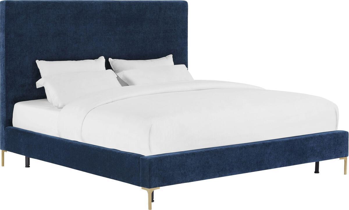 Tov Furniture Beds - Delilah Navy Textured Velvet Bed in Queen