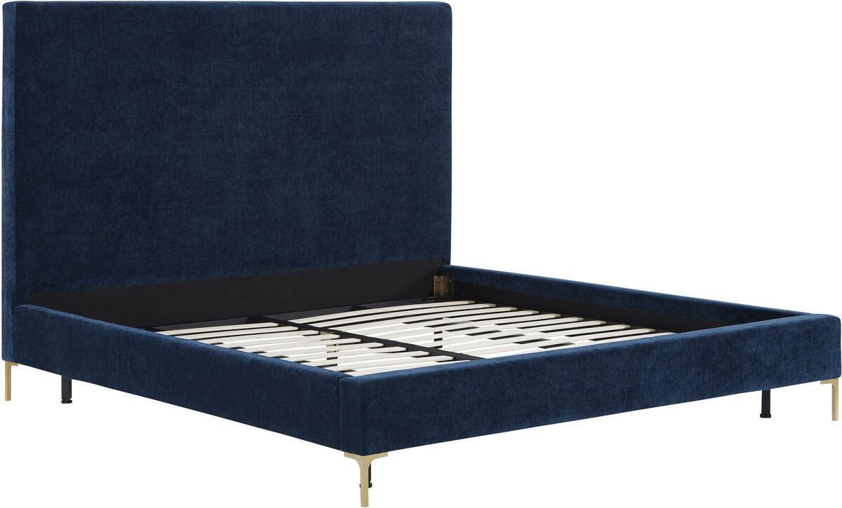 Tov Furniture Beds - Delilah Navy Textured Velvet Bed in Queen