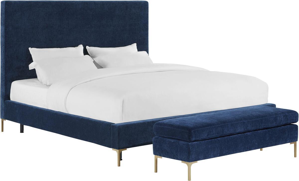 Tov Furniture Beds - Delilah Navy Textured Velvet Bed in Queen