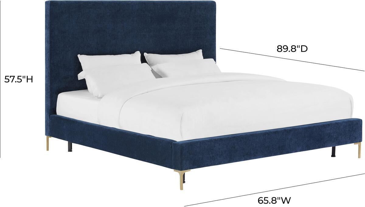 Tov Furniture Beds - Delilah Navy Textured Velvet Bed in Queen