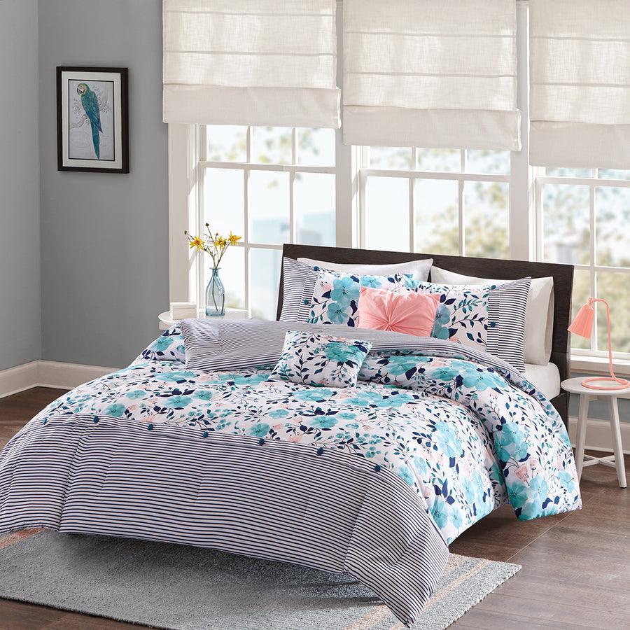 Olliix.com Comforters & Blankets - Delle Modern Reversible Comforter Set Blue Twin/Twin XL