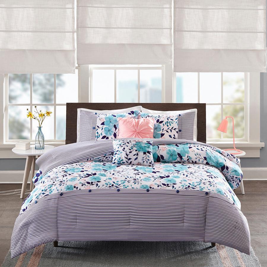 Olliix.com Comforters & Blankets - Delle Modern Reversible Comforter Set Blue Twin/Twin XL