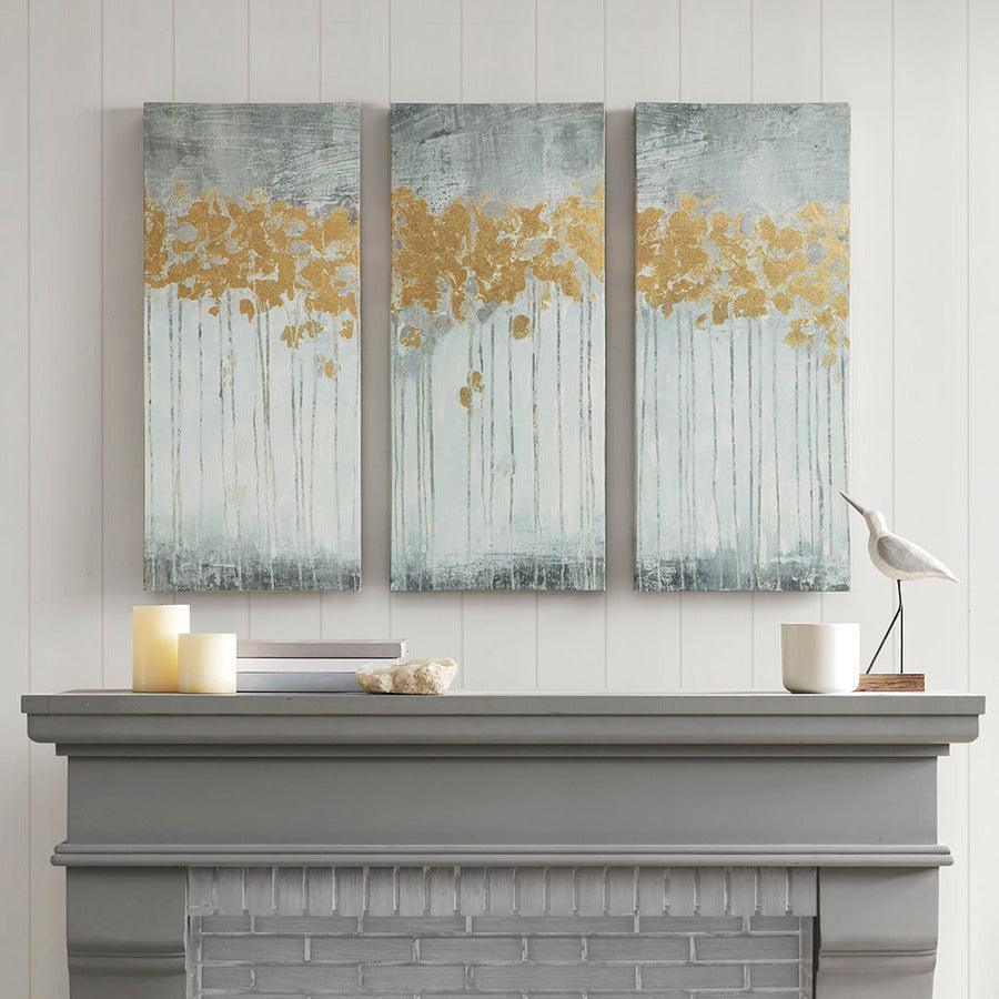 Olliix.com Wall Paintings - Dewy Forest Abstract Gel Coat Canvas with Metallic Foil Embellishment 3 Piece Set Grey