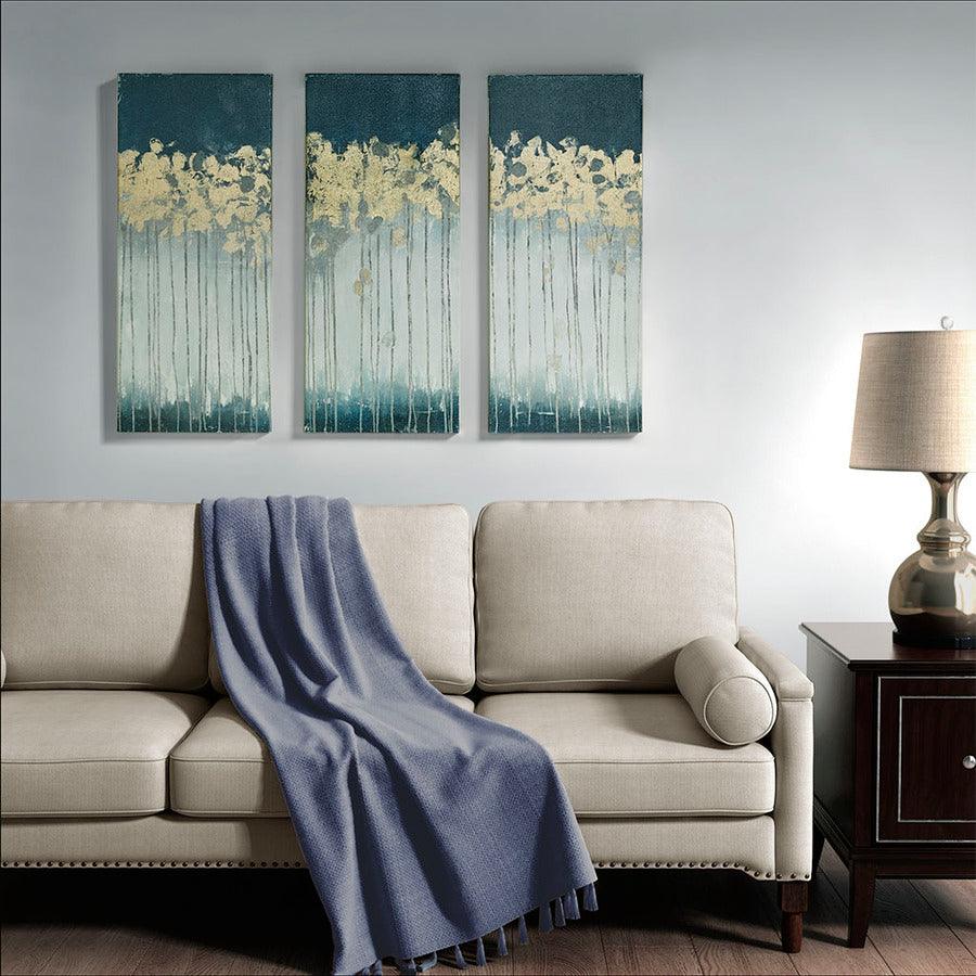 Olliix.com Wall Paintings - Dewy Forest Abstract Gel Coat Canvas with Metallic Foil Embellishment 3 Piece Set Teal