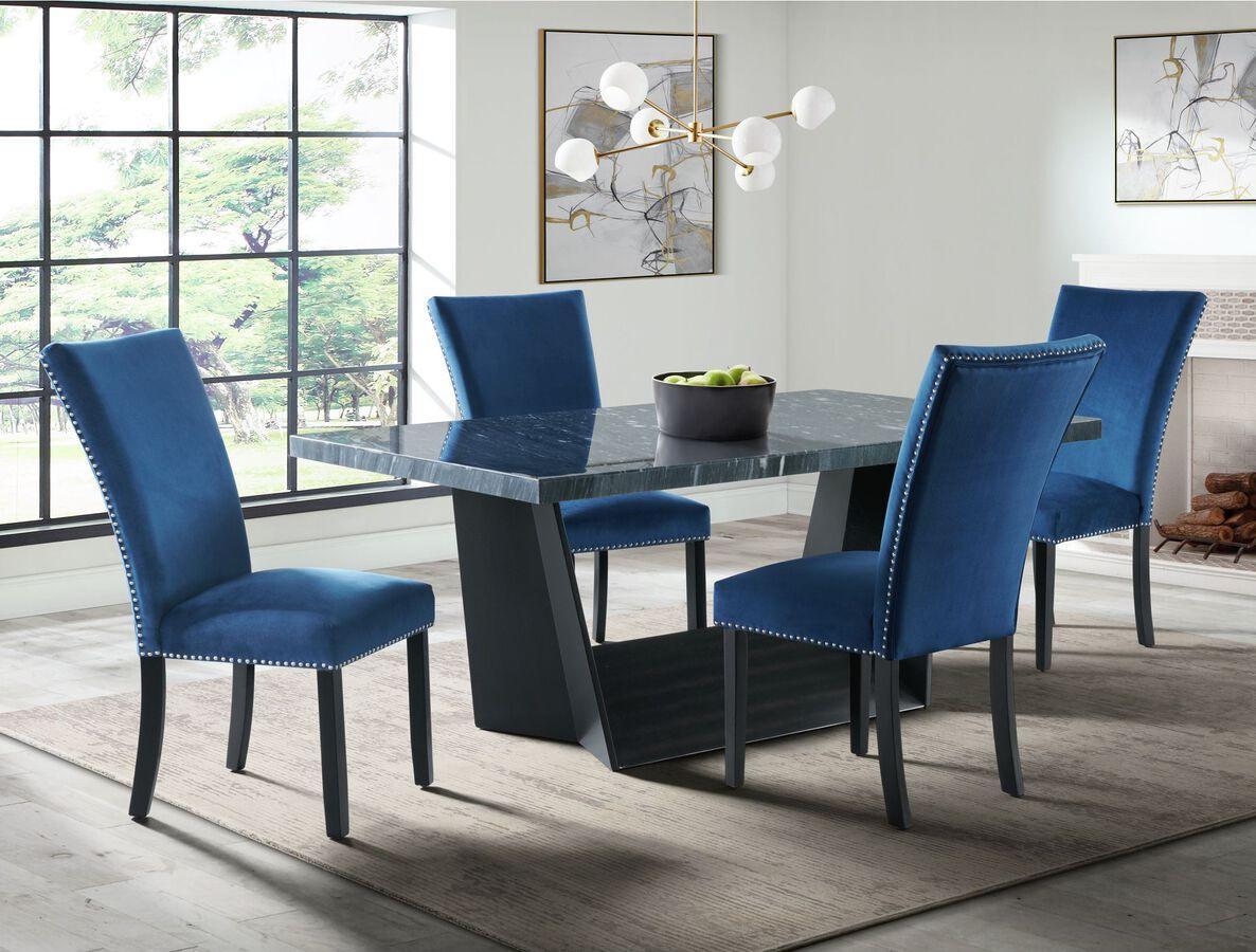 Elements Dining Sets - Dillon Standard Height Gray 5 Piece Dining Set-Table & Four Velvet Chairs in Blue