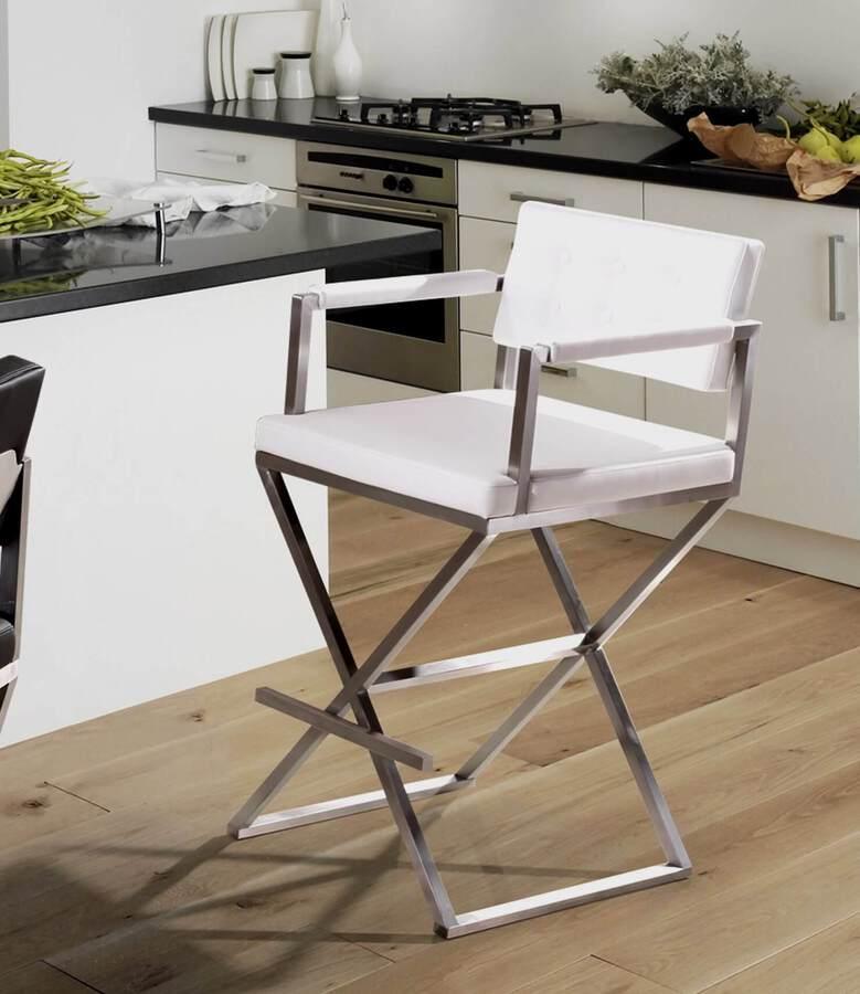 Tov Furniture Barstools - Director White Stainless Steel Barstool