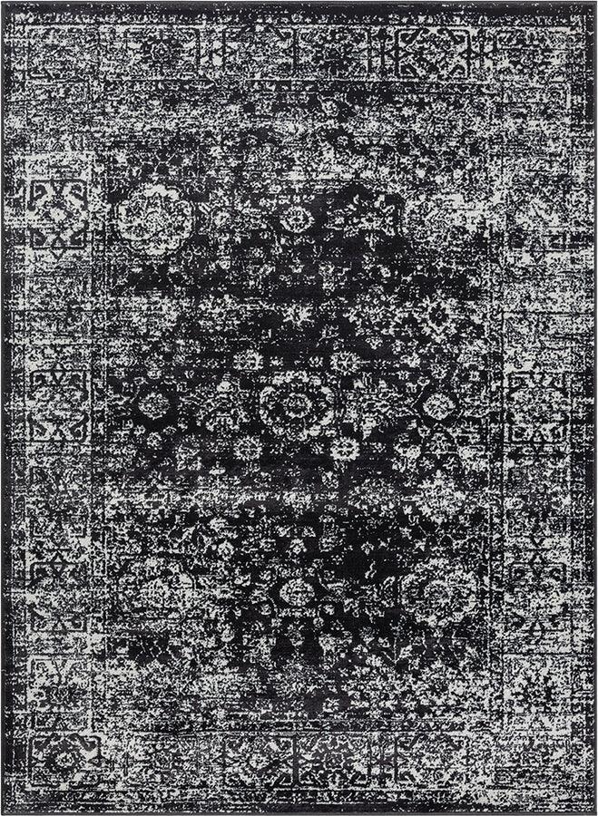 Olliix.com Indoor Rugs - Distressed Vintage Persian Woven Area Rug Black|Cream MP35-8065