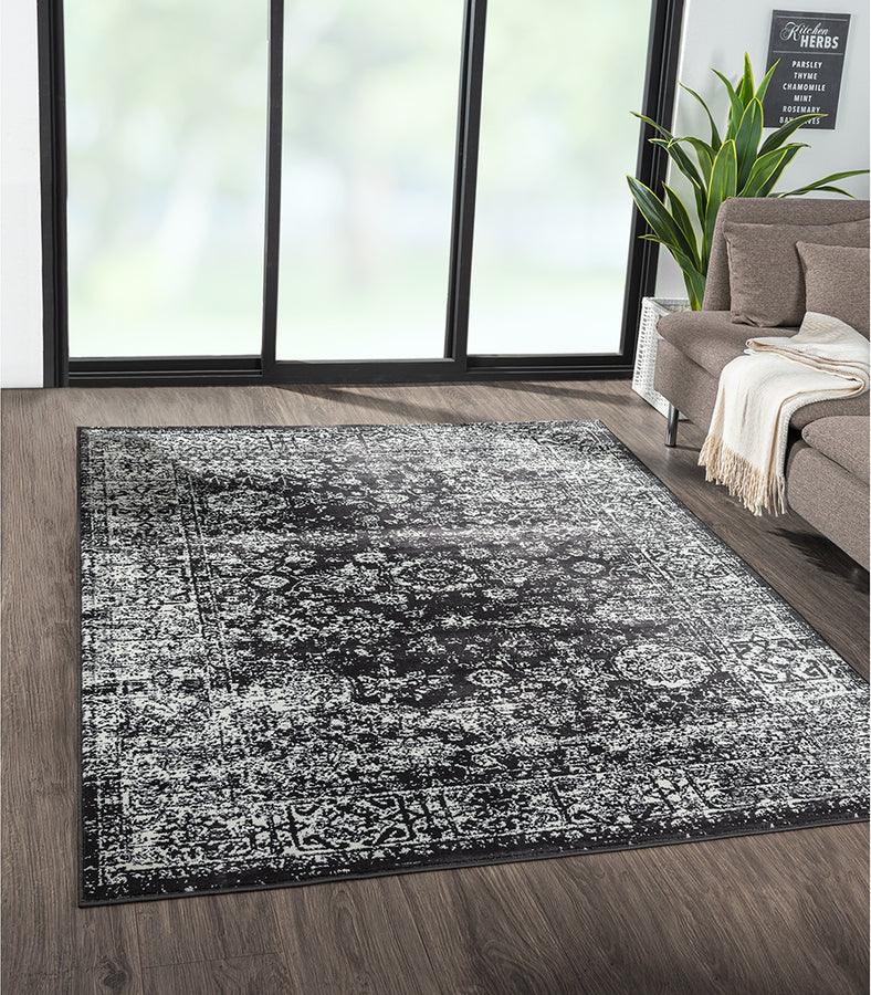 Olliix.com Indoor Rugs - Distressed Vintage Persian Woven Area Rug Black|Cream MP35-8067