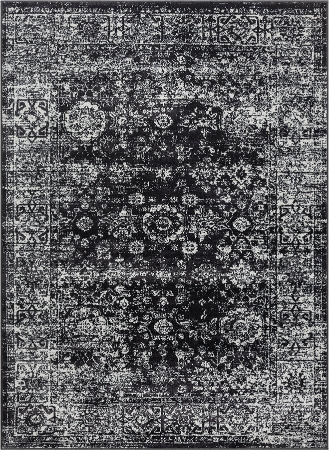 Olliix.com Indoor Rugs - Distressed Vintage Persian Woven Area Rug Black|Cream MP35-8067