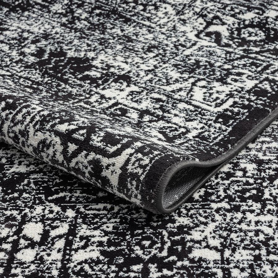 Olliix.com Indoor Rugs - Distressed Vintage Persian Woven Area Rug Black|Cream MP35-8067
