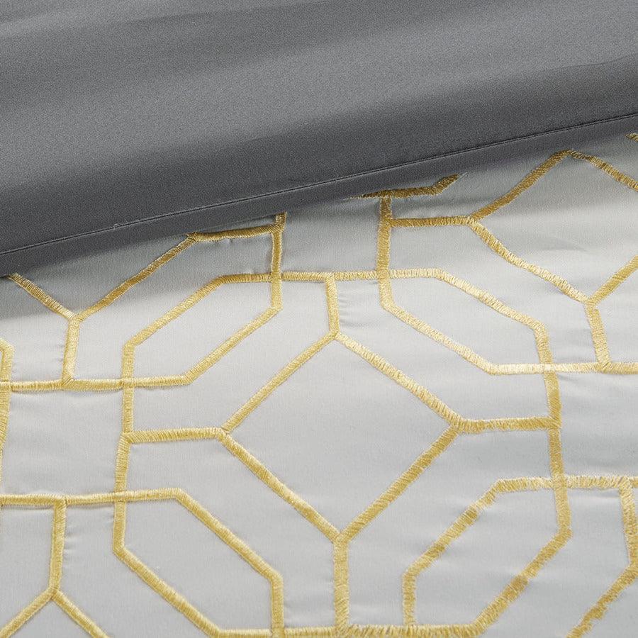 Olliix.com Comforters & Blankets - Donnell 26 " W Embroidered 5 Piece Comforter Set Yellow & Gray Full/Queen