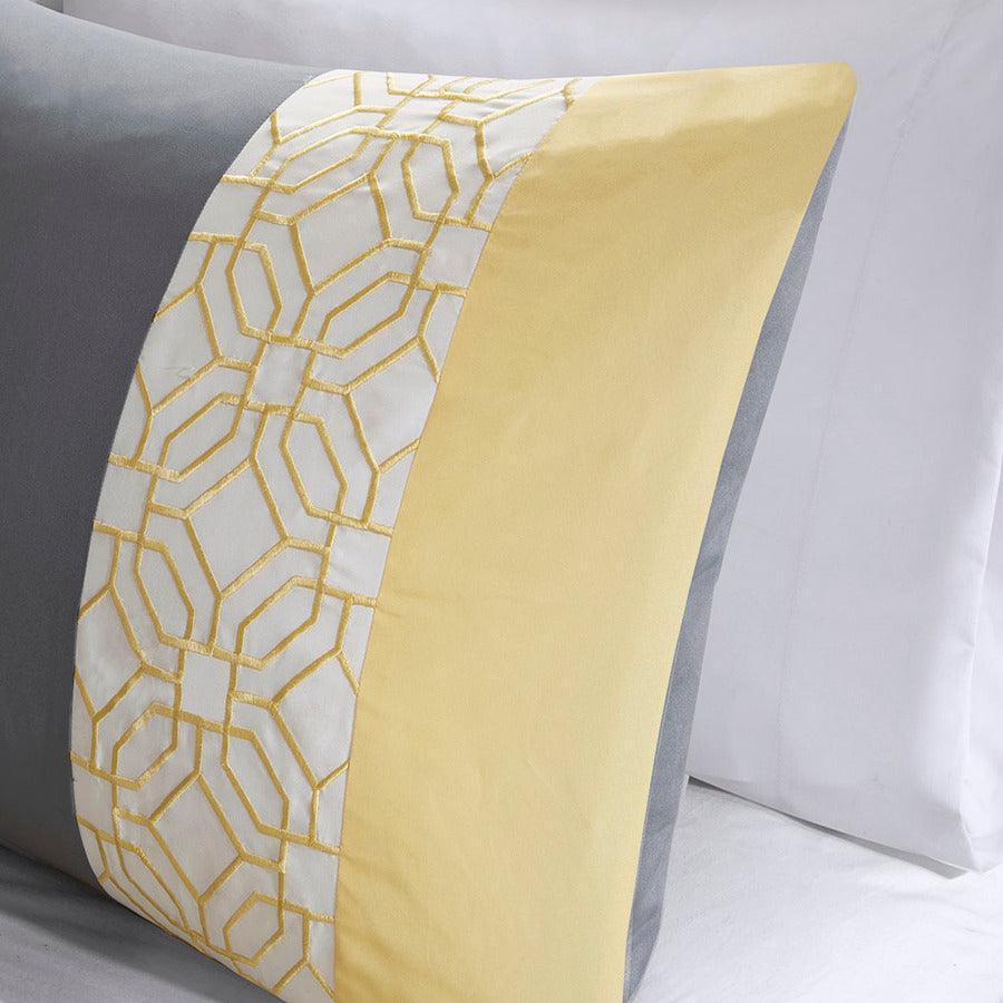 Olliix.com Comforters & Blankets - Donnell 26 " W Embroidered 5 Piece Comforter Set Yellow & Gray Full/Queen