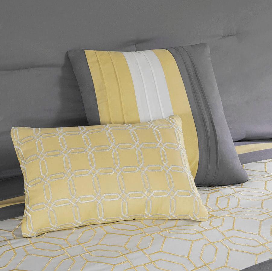 Olliix.com Comforters & Blankets - Donnell 26 " W Embroidered 5 Piece Comforter Set Yellow & Gray Full/Queen