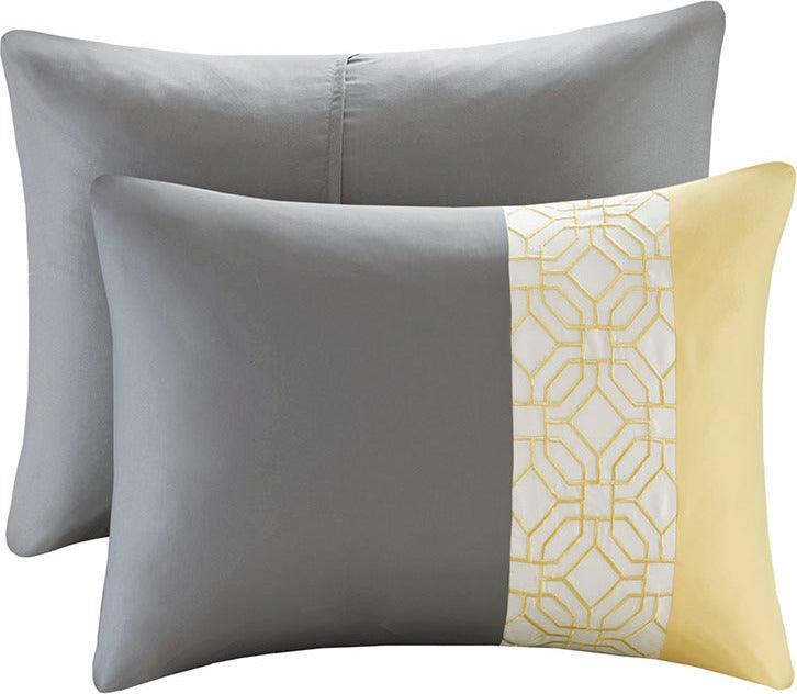 Olliix.com Comforters & Blankets - Donnell 26 " W Embroidered 5 Piece Comforter Set Yellow & Gray Full/Queen
