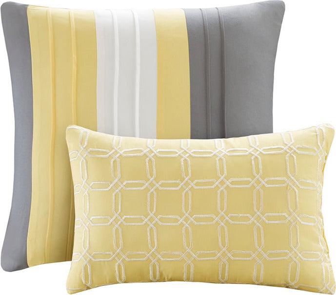 Olliix.com Comforters & Blankets - Donnell 26 " W Embroidered 5 Piece Comforter Set Yellow & Gray Full/Queen