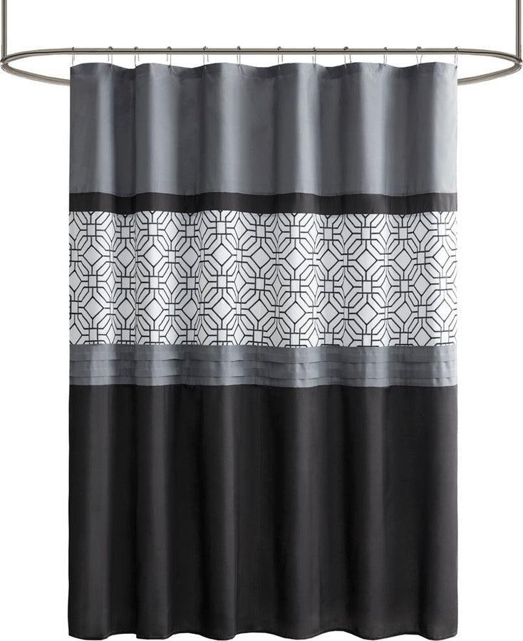 Olliix.com Shower Curtains - Donnell Embroidered and Pieced Shower Curtain Black & Grey