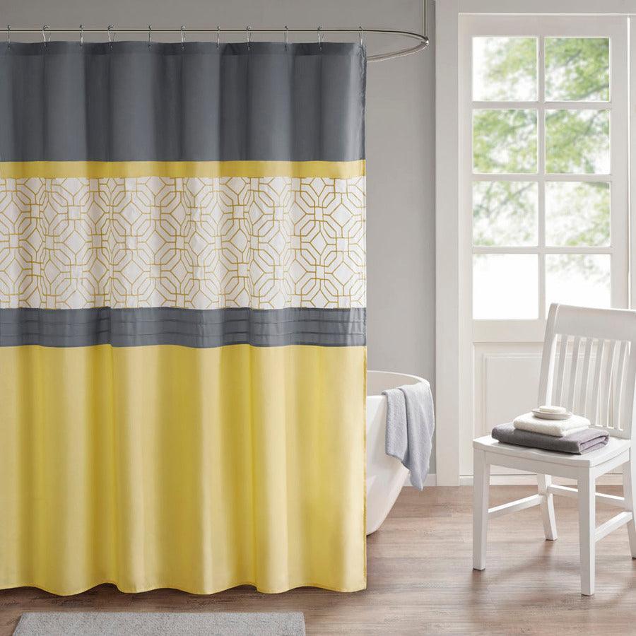 Olliix.com Shower Curtains - Donnell Embroidered and Pieced Shower Curtain Yellow & Grey