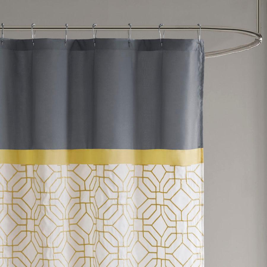 Olliix.com Shower Curtains - Donnell Embroidered and Pieced Shower Curtain Yellow & Grey
