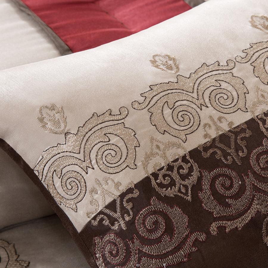 Olliix.com Comforters & Blankets - Donovan California King 7 Piece Traditional Jacquard Comforter Set Red