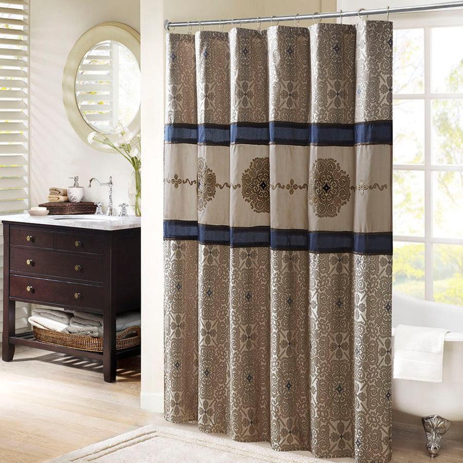 Olliix.com Shower Curtains - Donovan Embroidered Shower Curtain Navy