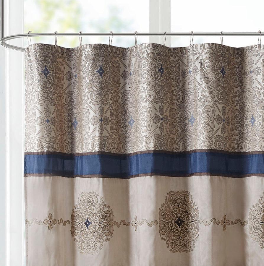 Olliix.com Shower Curtains - Donovan Embroidered Shower Curtain Navy