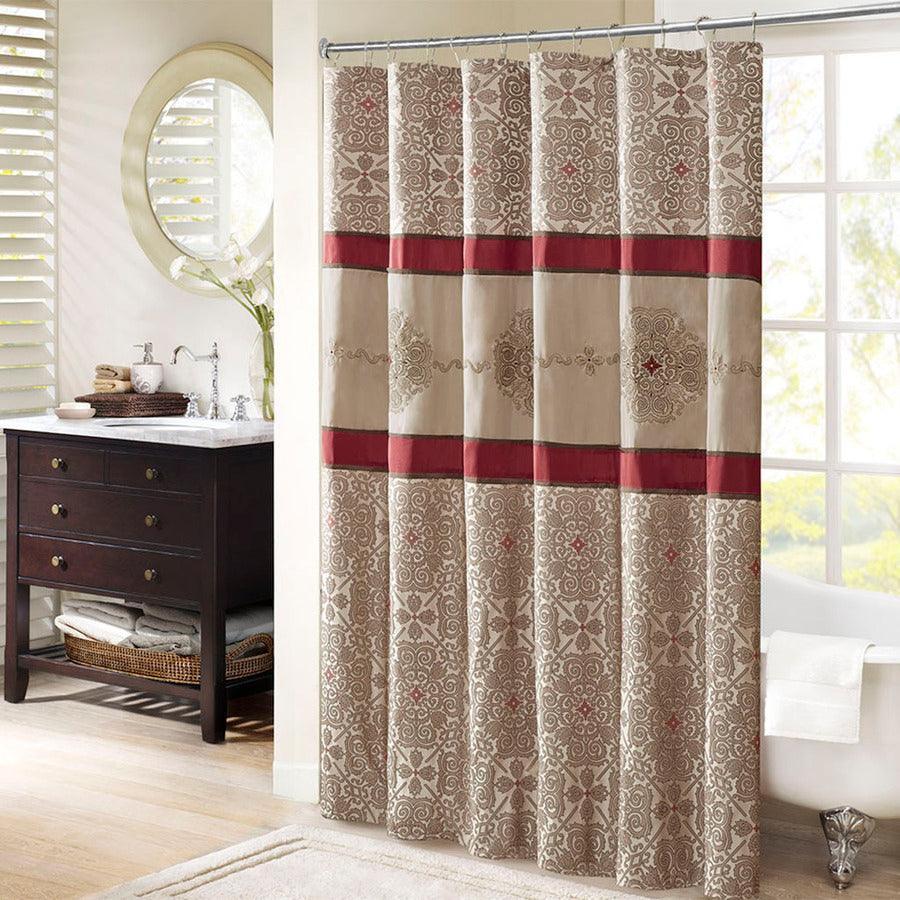 Olliix.com Shower Curtains - Donovan Embroidered Shower Curtain Red