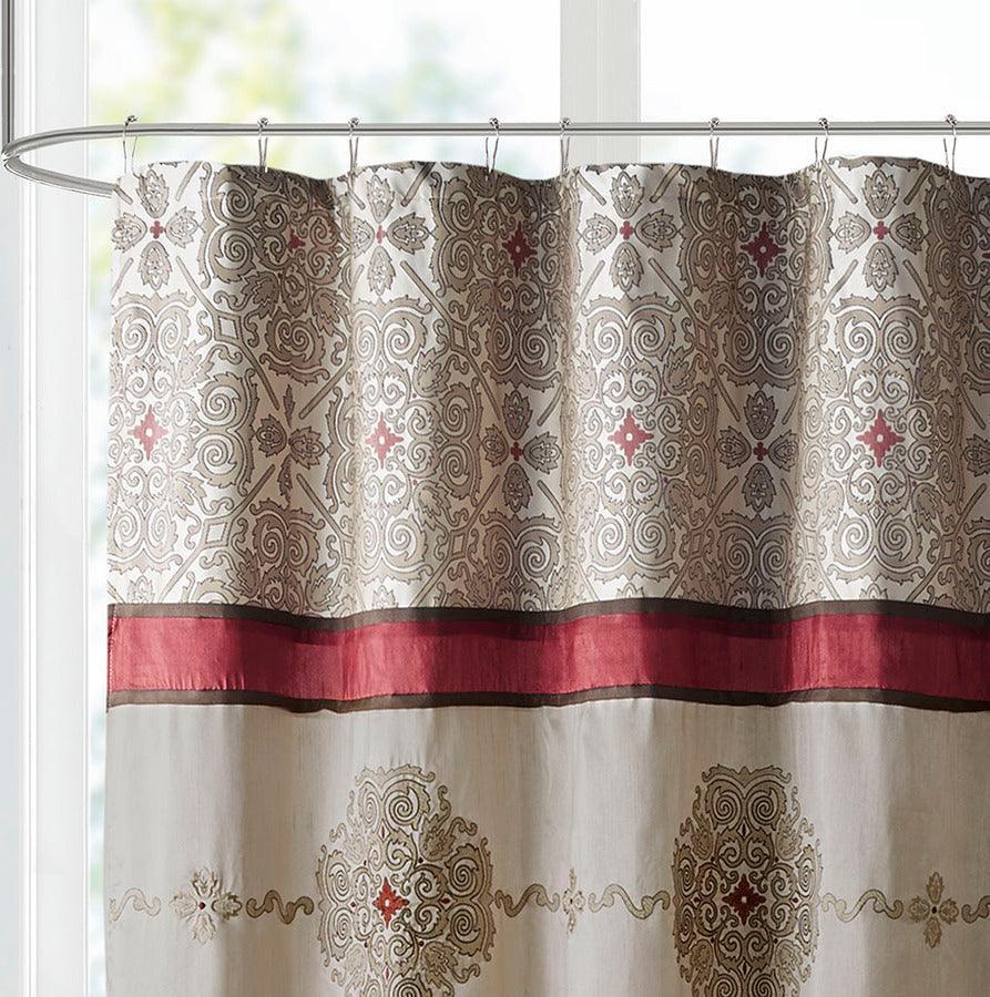 Olliix.com Shower Curtains - Donovan Embroidered Shower Curtain Red