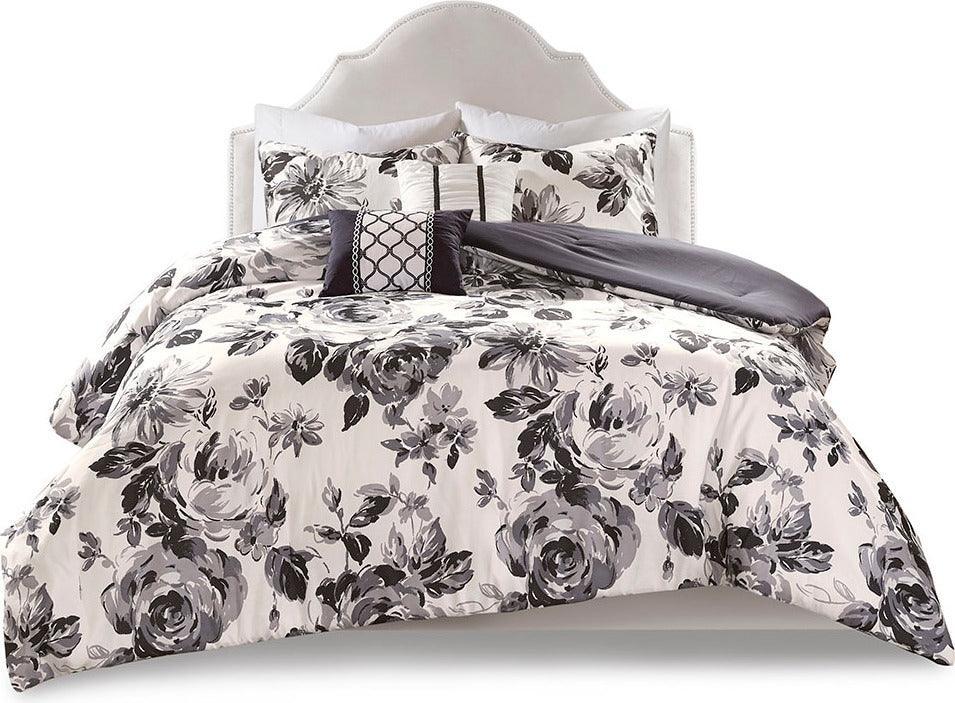 Olliix.com Comforters & Blankets - Dorsey Floral Print Comforter Set Black & White Twin/Twin XL