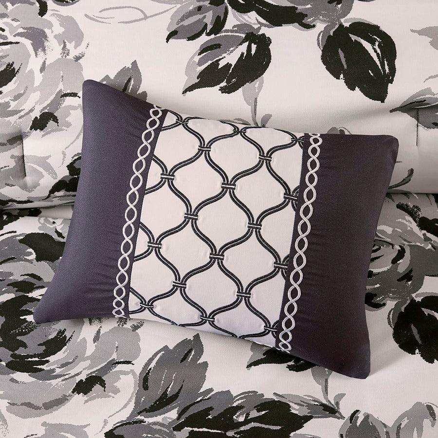 Olliix.com Comforters & Blankets - Dorsey Floral Print Comforter Set Black & White Twin/Twin XL