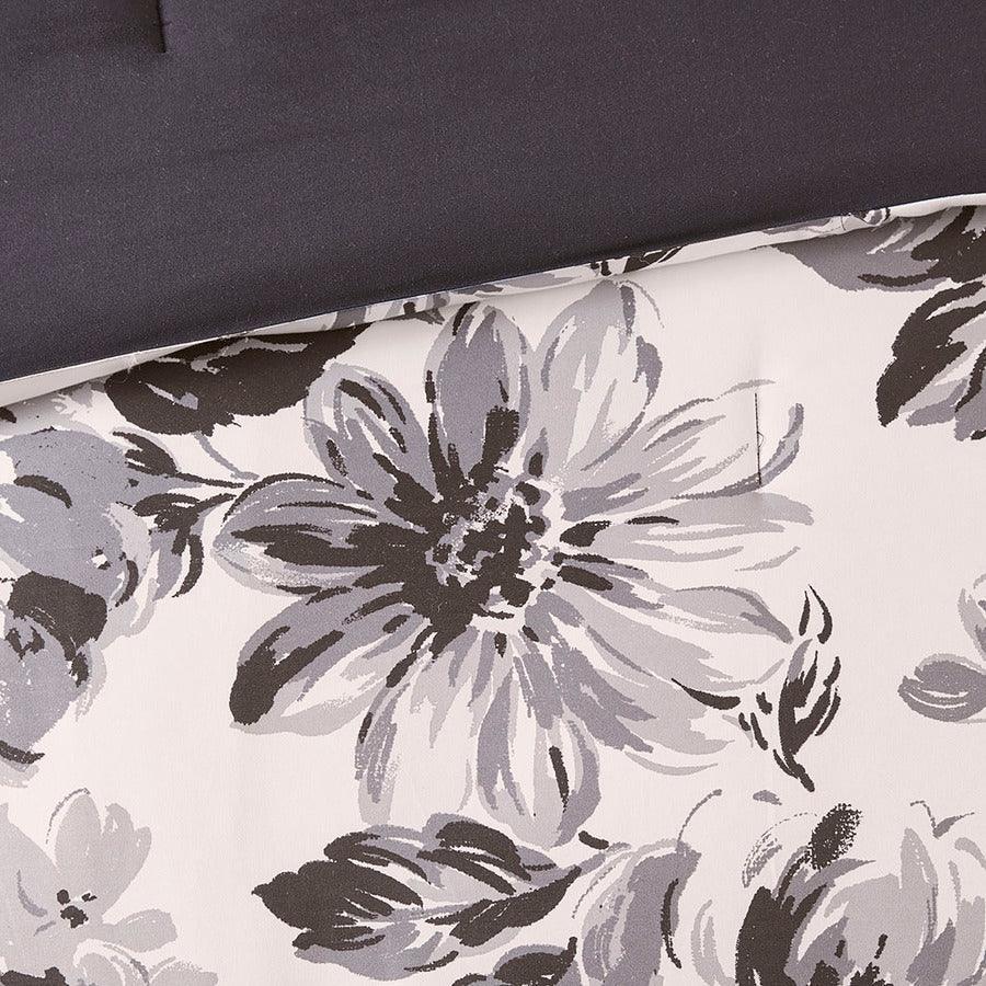 Olliix.com Comforters & Blankets - Dorsey Floral Print Microfiber Comforter Set Black & White Full/Queen