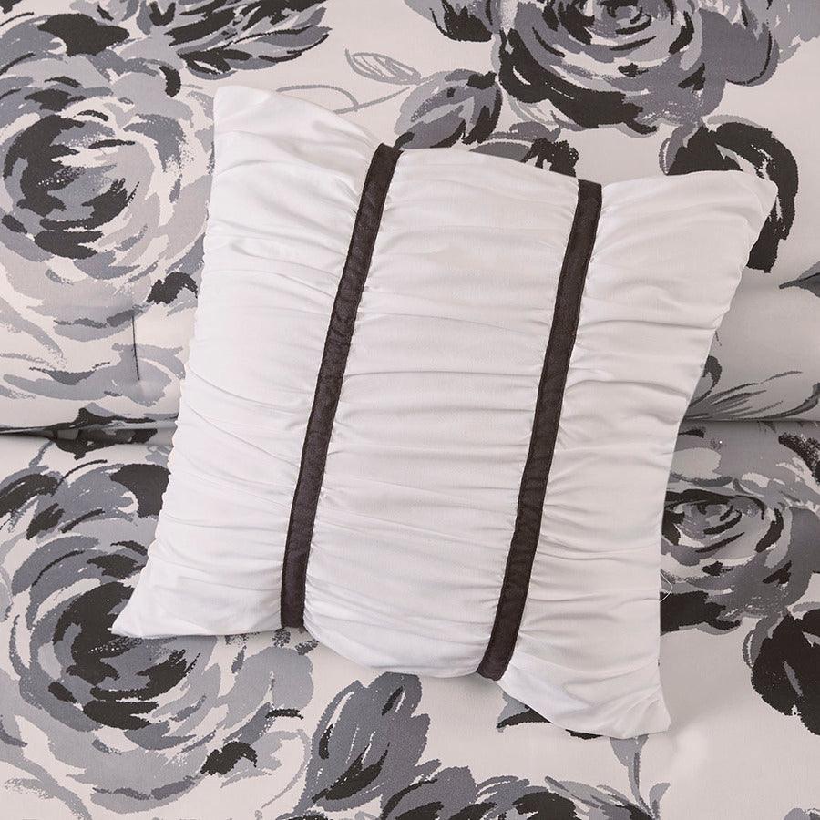Dorsey Floral Print Microfiber Comforter Set Black & White Full/Queen