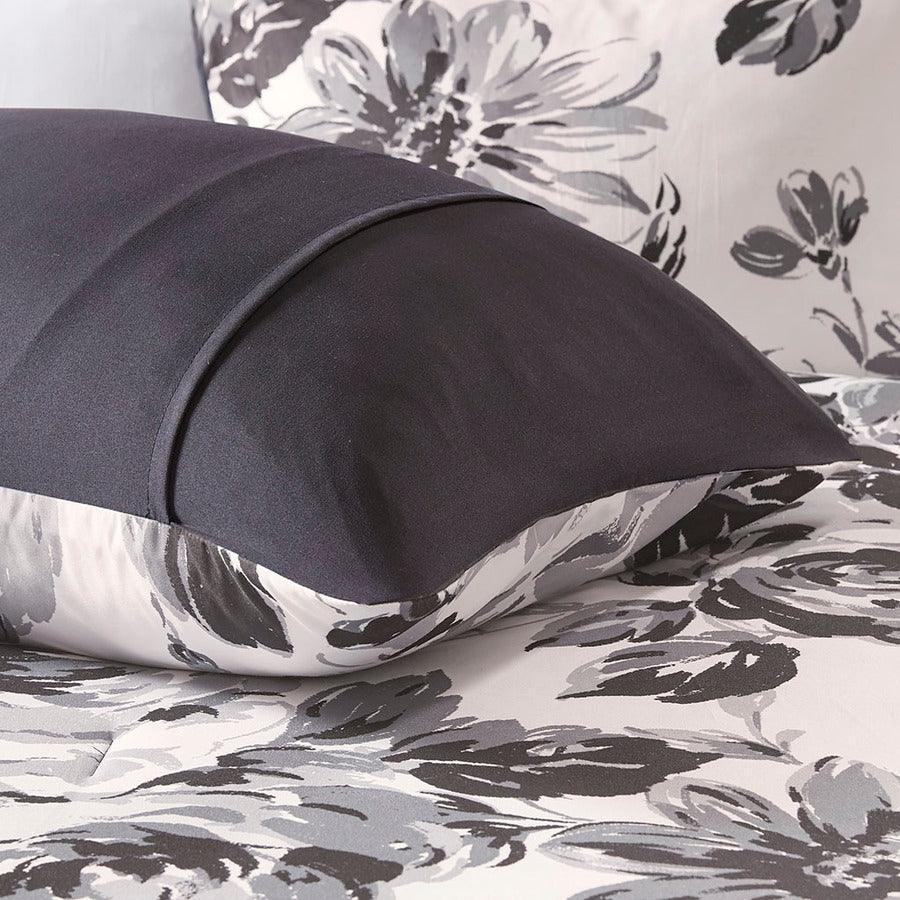 Dorsey Floral Print Microfiber Comforter Set Black & White Full/Queen