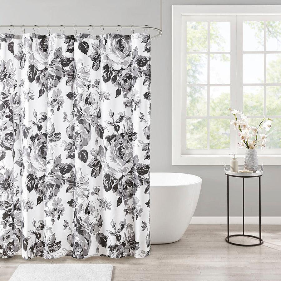 Olliix.com Shower Curtains - Dorsey Floral Printed Shower Curtain Black & White