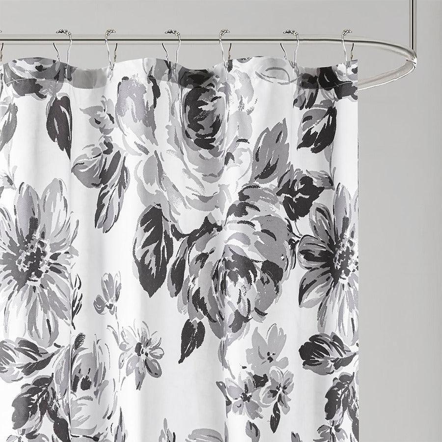 Olliix.com Shower Curtains - Dorsey Floral Printed Shower Curtain Black & White