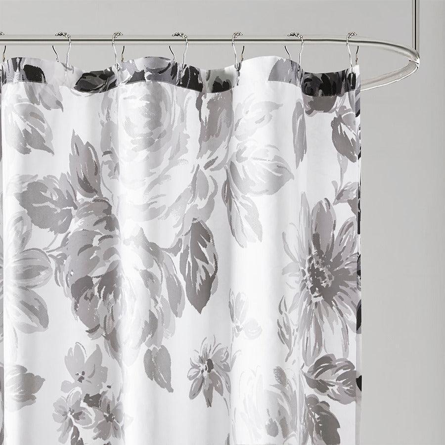 Olliix.com Shower Curtains - Dorsey Floral Printed Shower Curtain Black & White