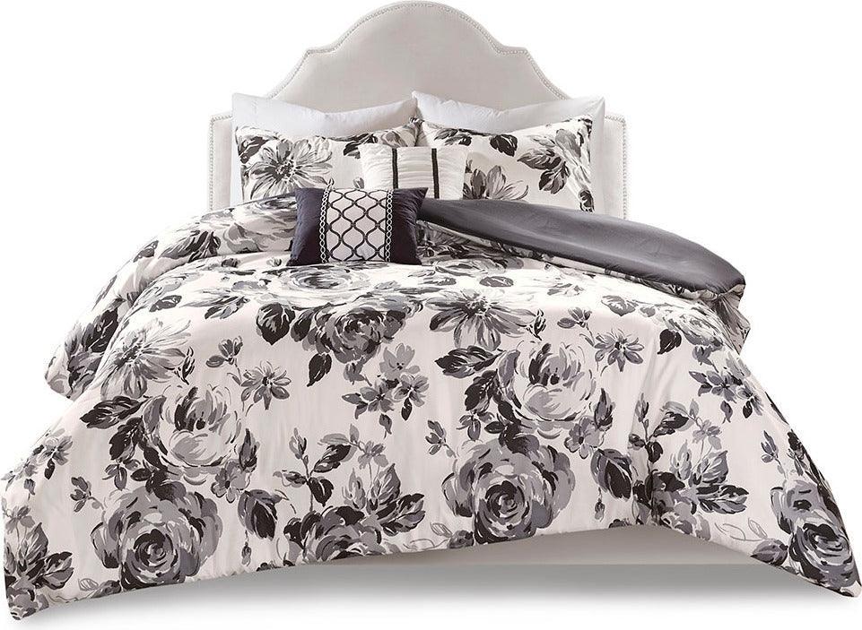 Olliix.com Duvet & Duvet Sets - Dorsey Full/Queen Floral Print Duvet Cover Set Black & White