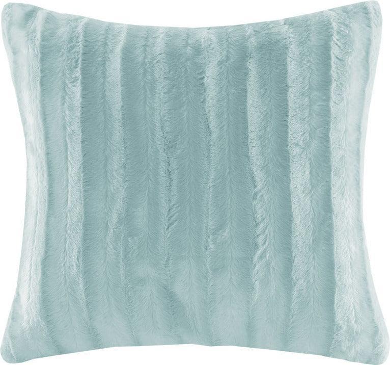Olliix.com Pillows - Duke Modern-Contemporary Faux Fur Square Pillow 20"W x 20"L Blue