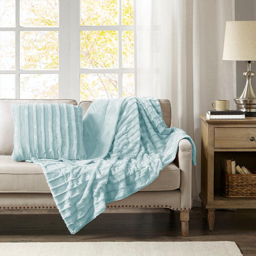 Olliix.com Pillows - Duke Modern-Contemporary Faux Fur Square Pillow 20"W x 20"L Blue