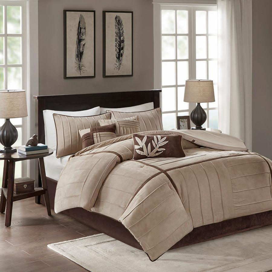 Olliix.com Comforters & Blankets - Dune 7 Piece Comforter Set Beige Queen