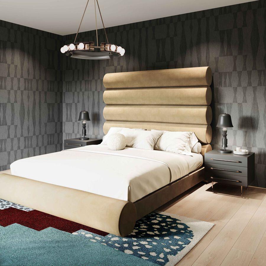 Tov Furniture Beds - Durwin Champagne Velvet Bed in Queen
