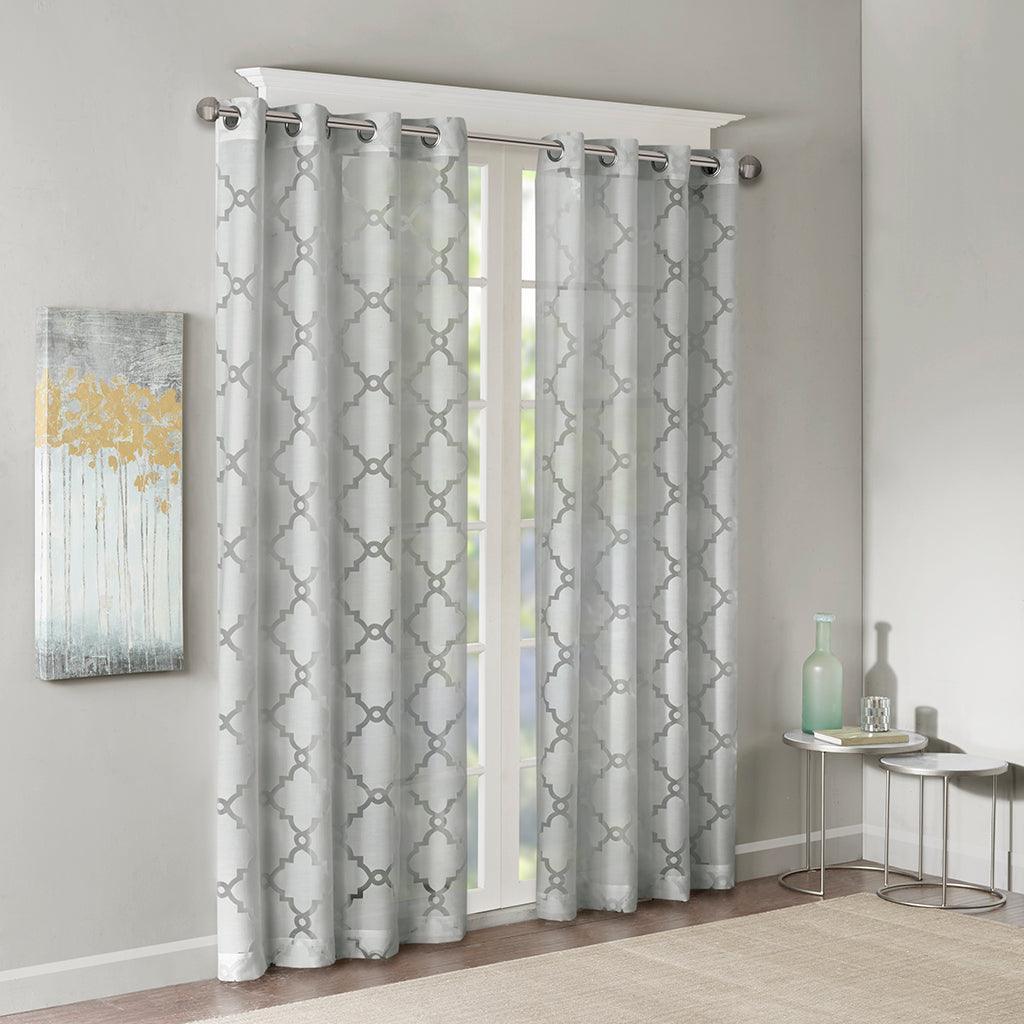 Olliix.com Curtains - Eden 63" Fretwork Burnout Sheer Panel Gray