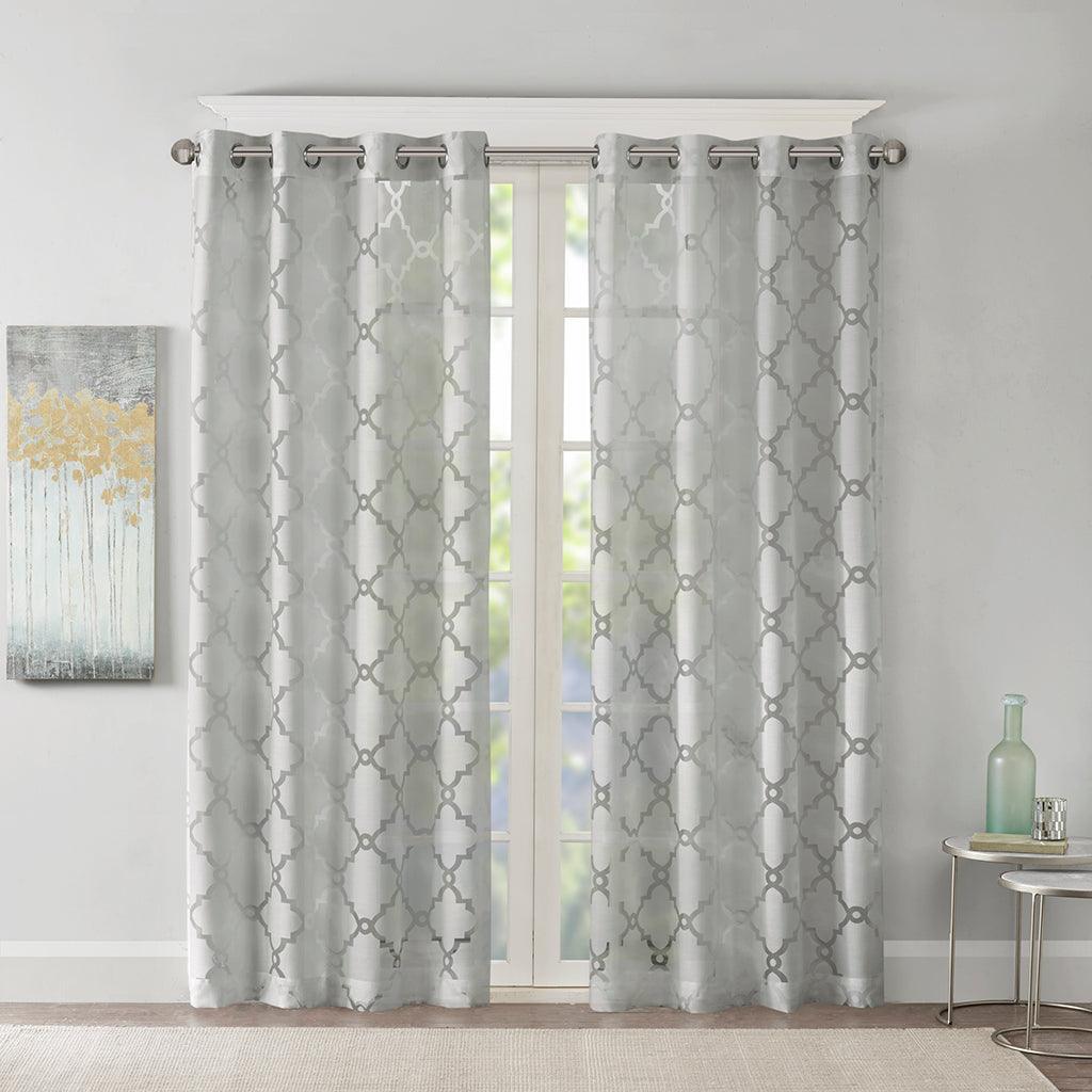 Olliix.com Curtains - Eden 63" Fretwork Burnout Sheer Panel Gray
